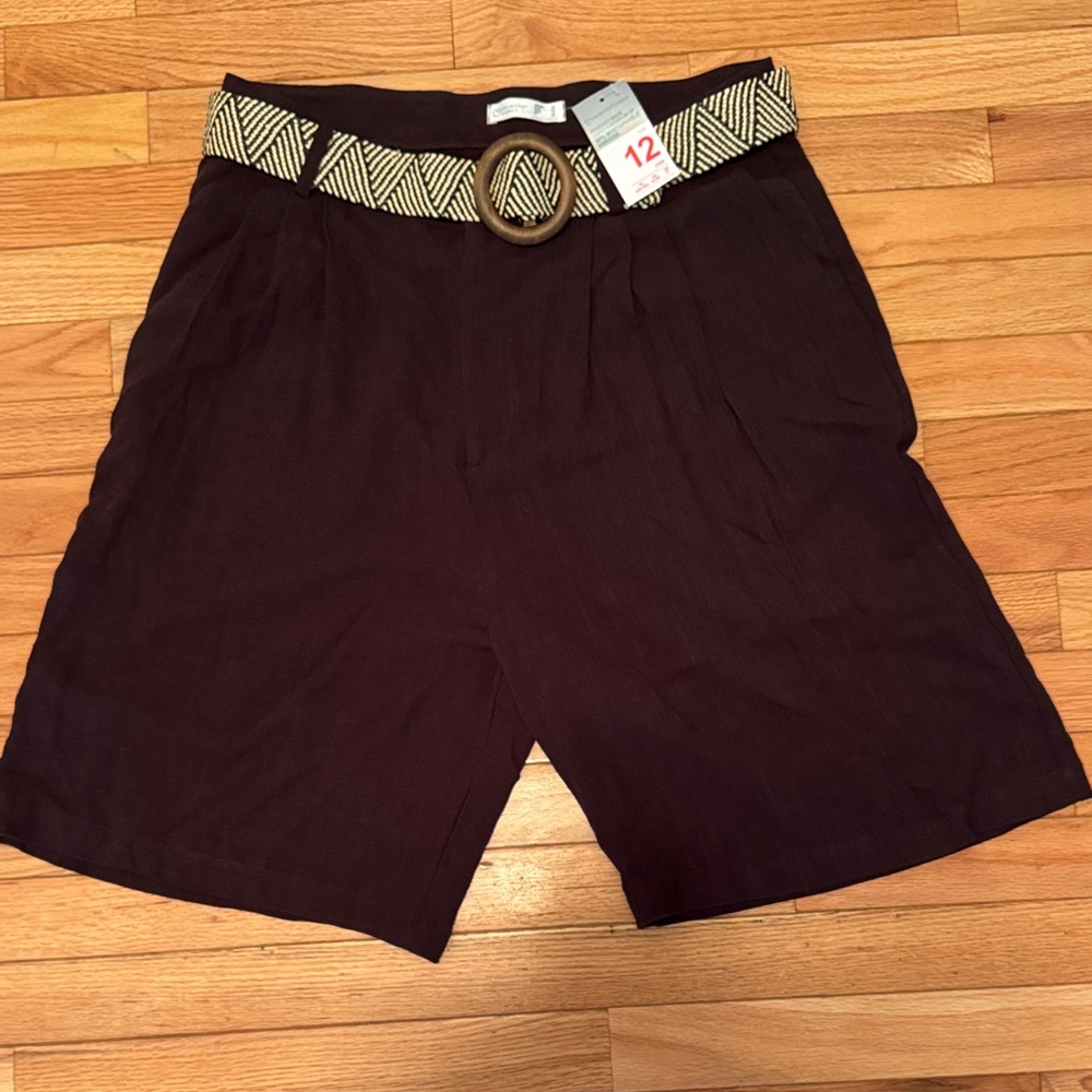 Primark Brown Linen Shorts with Striped Belt
